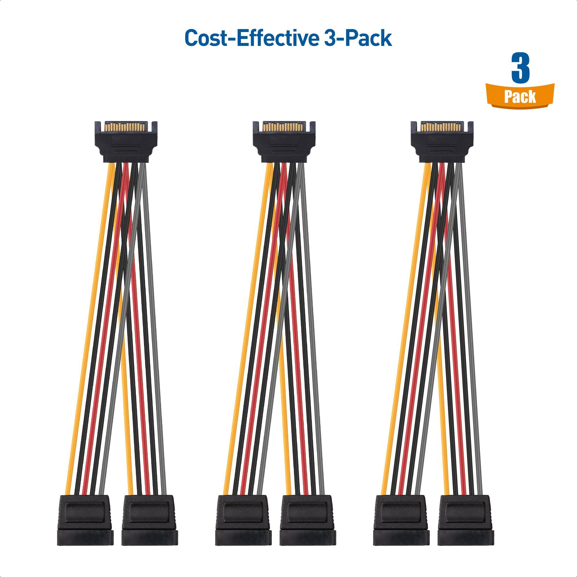 Cable Matters Cable Matters 3-Pack 15 Pin SATA Power Splitter Cable 8 Inches, SATA Power Y-Splitter Cable, SATA Splitter