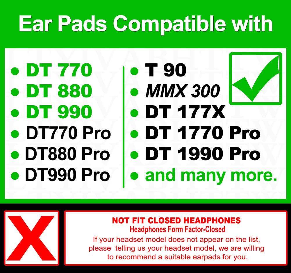 LTYIVABHTTW Earpads Compatible with DT770, DT880, DT990, DT 770 Pro, DT 880 Pro, DT 990 Pro, DT 1770 Pro, MMX 300, DT 1990 Pro, DT 177X, T 90 Headphones (Hybrid Velour)