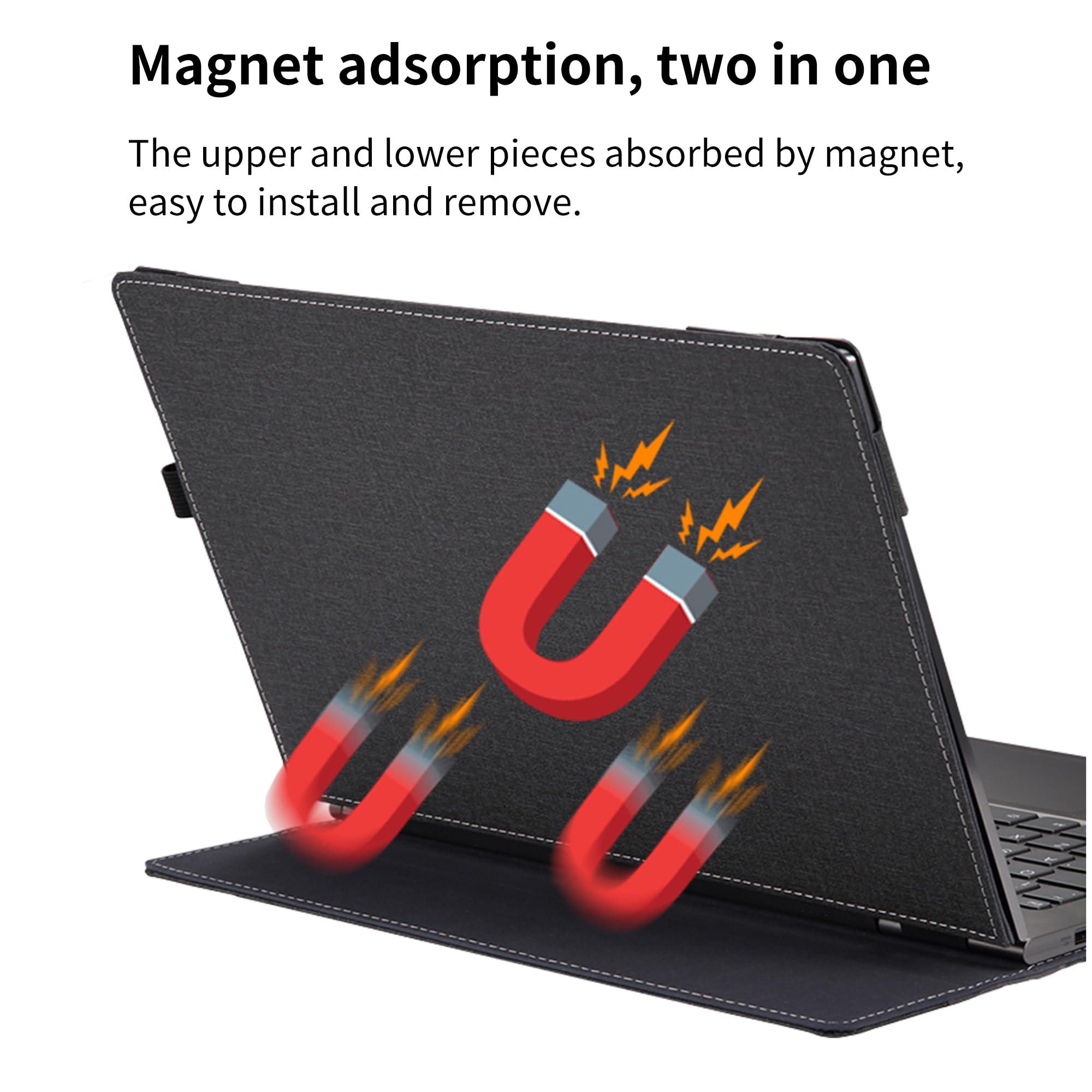 xisiciao Laptop Case for Microsoft Surface Laptop 7 15" (2024 Released), Detachable Notebook Sleeve, Computer Bag Protective Cover PU Shell with Heat Dissipation Hole (Dark Grey)