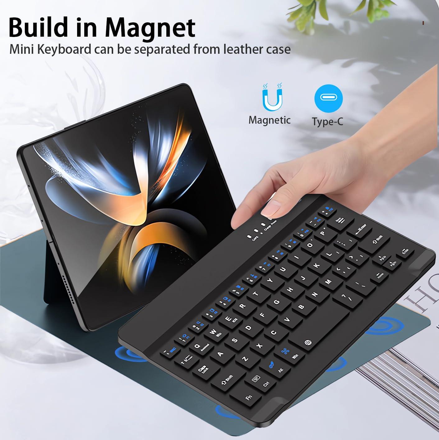 voppton voppton for Samsung Galaxy Z Fold 7 6 5 Keyboard and Mouse, Portable Mini 7.9 inch Bluetooth Keyboard with Leather Case and Capacitive Pen, 4 in 1 Set for Z Fold7 6 Accessories,Green