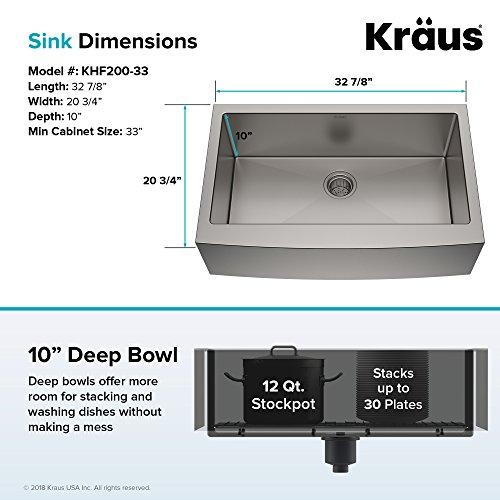 Kraus Kraus KHF200-33 Standart PRO Stainless Steel Sink 33 inch Farmhouse Apron Single Bowl 16 gauge