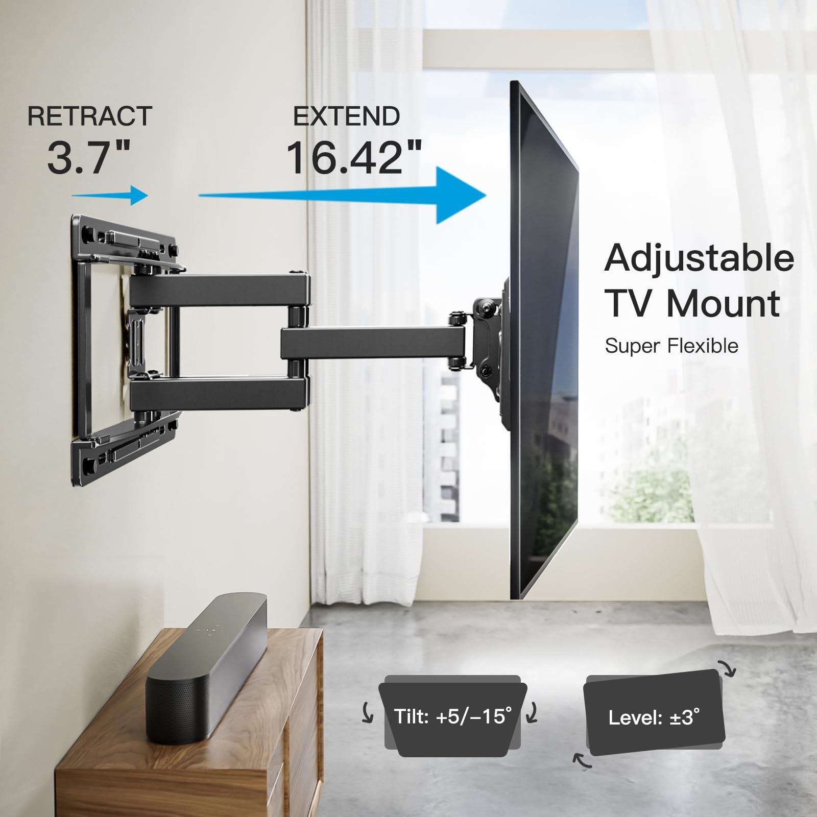 Pipishell Pipishell Full Motion TV Wall Mount for Most 13-42 Inch TVs, Max VESA 200X200 Holds up to 44LBS & PIMF4 Full Motion Wall Mount for 26-65 inch Flat or Curved TVs up to 99 lbs with 3 Bracket Heights