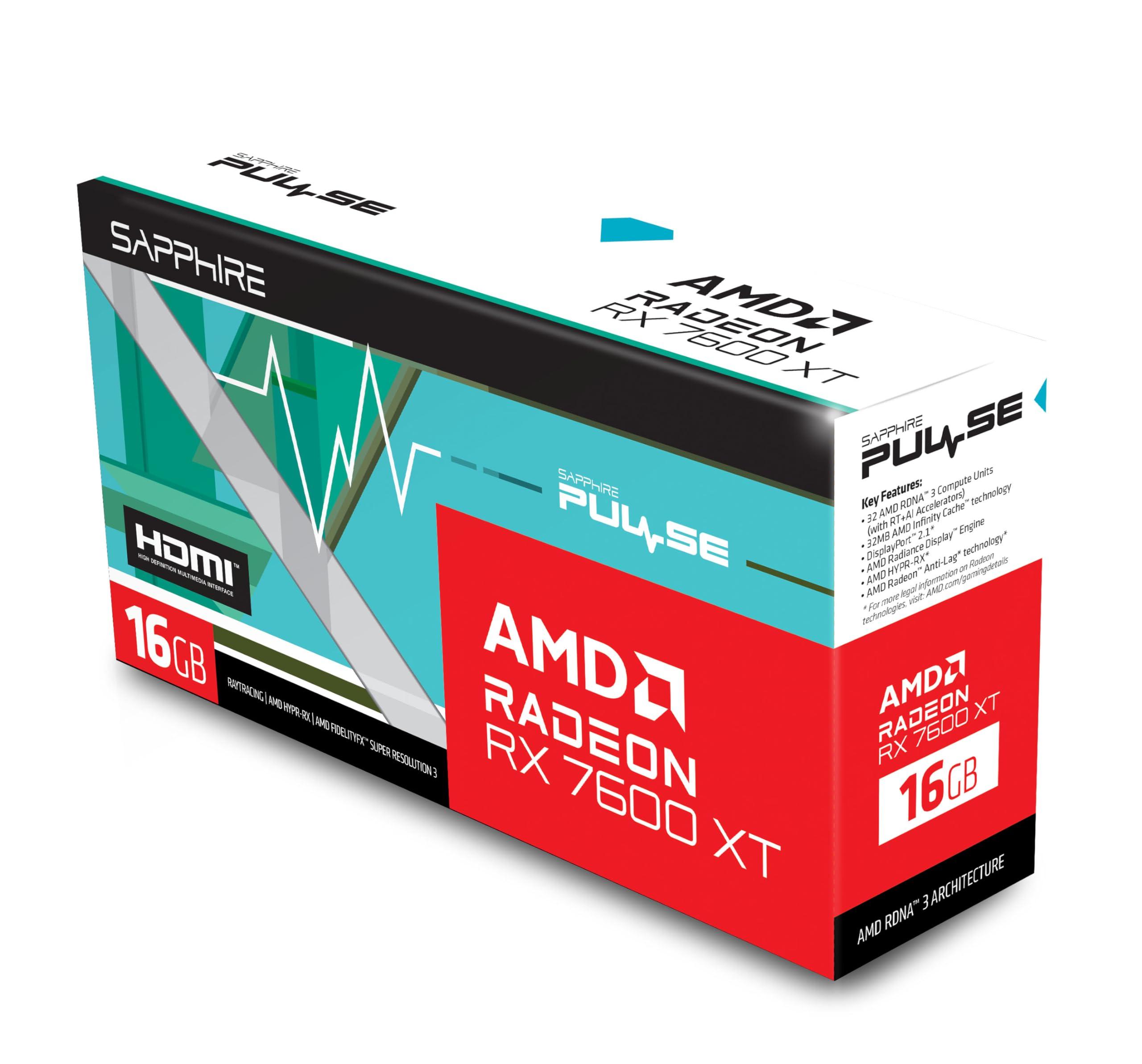 Sapphire Sapphire 11339-04-20G Pulse AMD Radeon RX 7600 XT Gaming Graphics Card with 16GB GDDR6, AMD RDNA 3