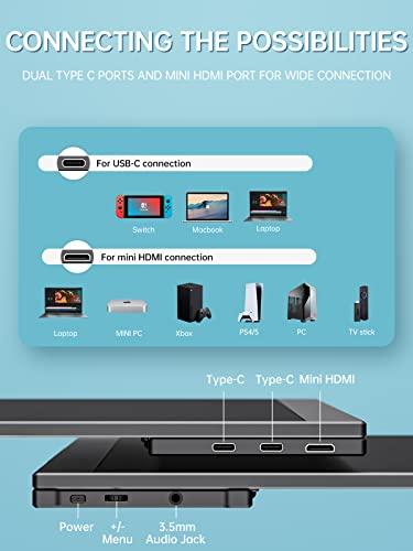 cocopar cocopar Travel Monitor  Upgraded 15.6 Inch 1080P FHD HDR IPS Ultra Slim USB-C Portable Display with Kickstand Dual Type-C Mini HDMI Dual Speakers for Laptop PC Mac Surface Xbox PS4 Switch