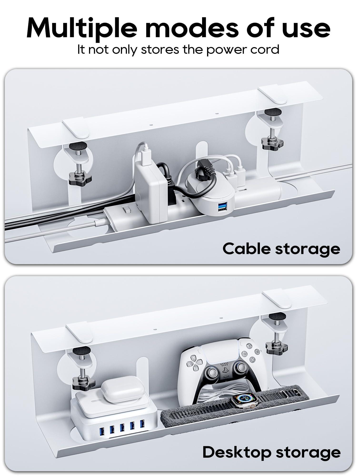 NODOCA NODOCA No Drill Under Desk Cable Management Tray, 17\'\' Wire Management, Punch-Free Clamp on, Newest Metal Cable Tray, Wire Organizer Under Desk, Under Desk Basket for Office and Home, White(2 Packs)
