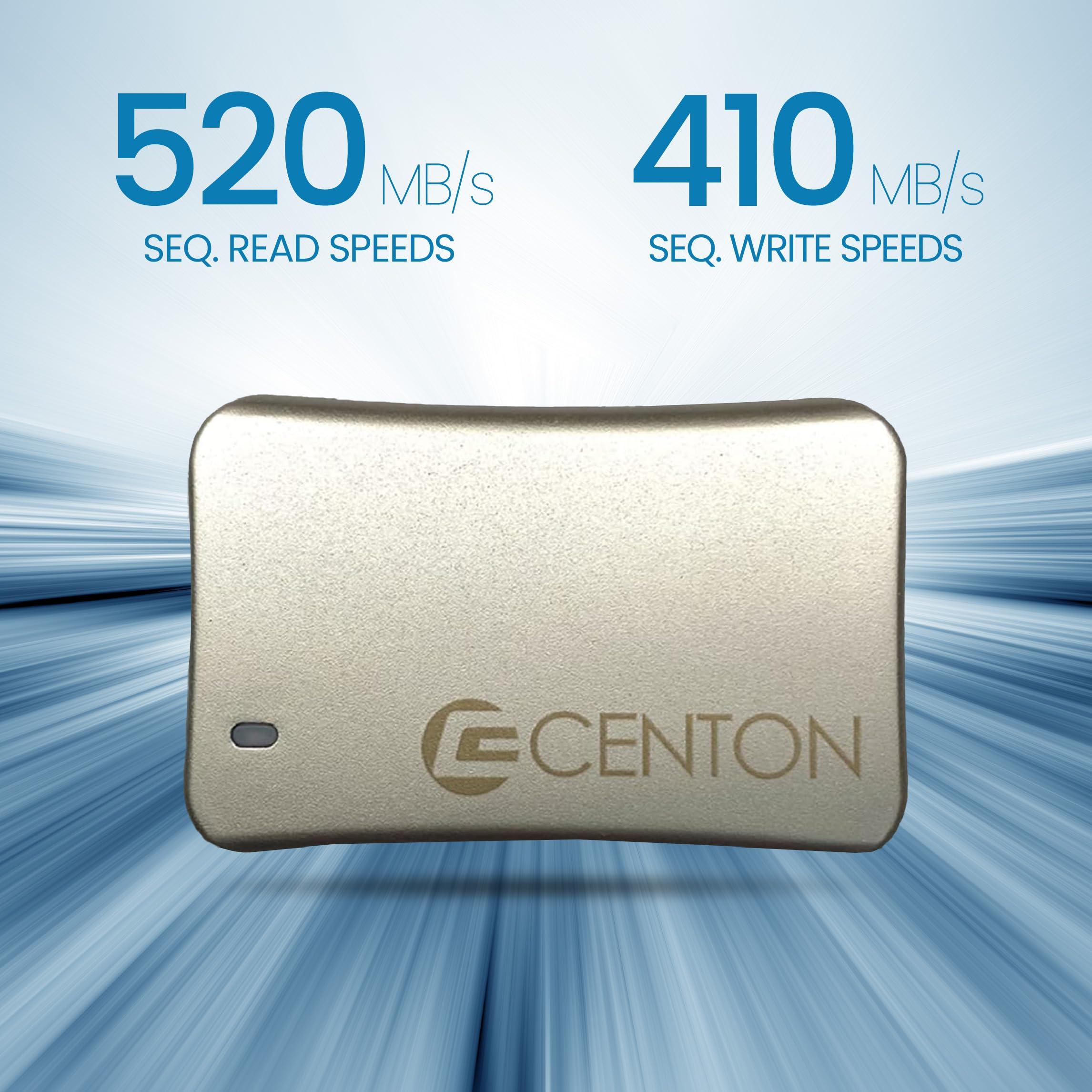 Centon Centon External SSD (Silver Metallic), USB-C 3.2 Gen 2, 1000GB