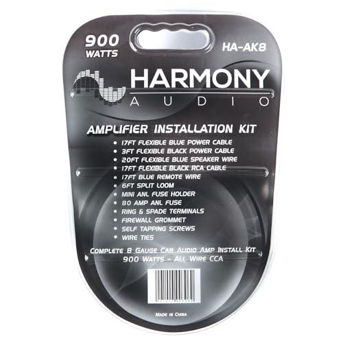 Harmony Audio Harmony Audio HA-AK8 8 Gauge CCA Installation Wiring Kit for Amplifiers 900W Amp for Car Audio Amp Installing Power and RCA Cables