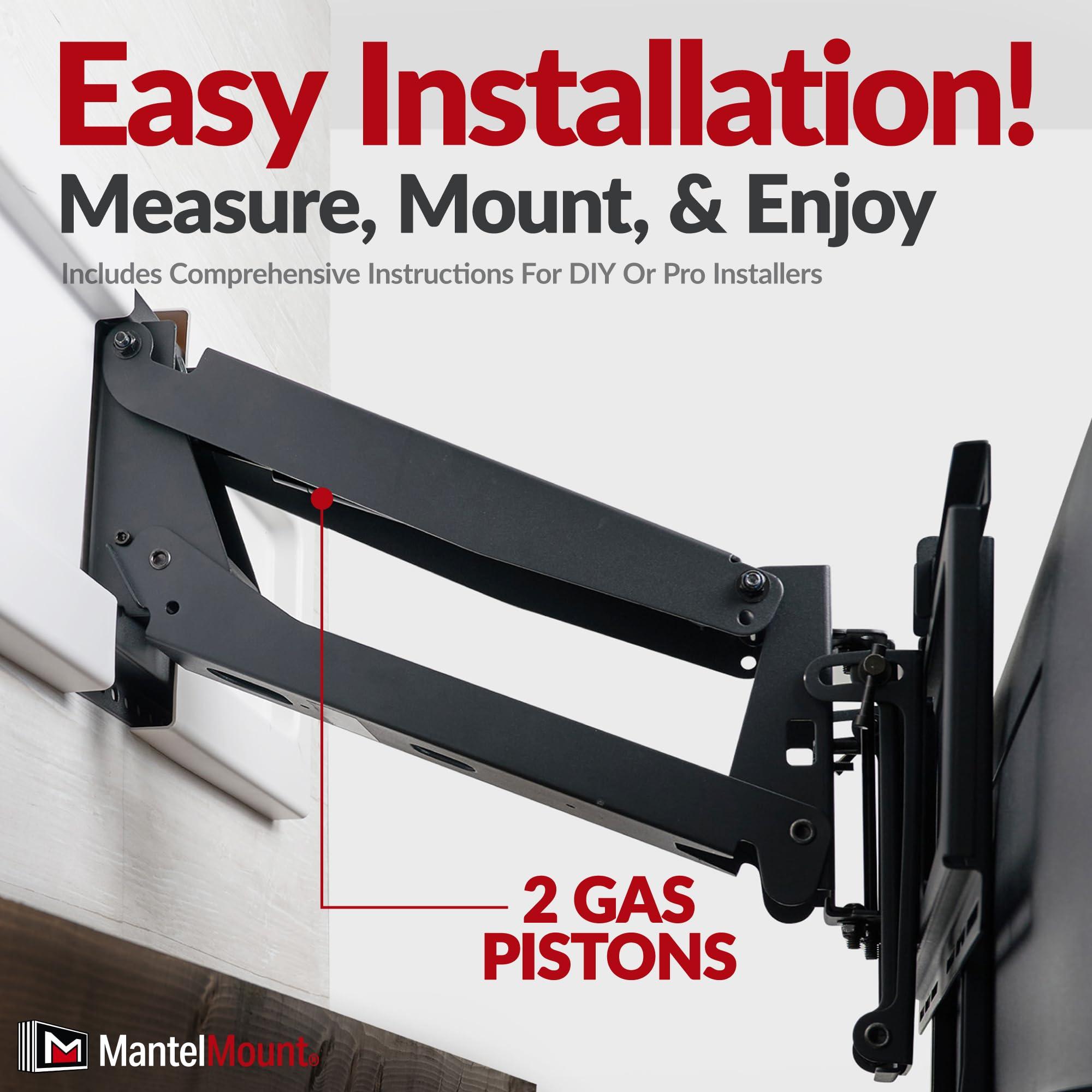 MantelMount MantelMount MM540 - Above Fireplace Pull Down TV Mount for 40" to 80" Screen TVs to 90 lbs, with Patented auto-straightening, Adjustable Stops, Heat Sensor Handles & Paintable Covers