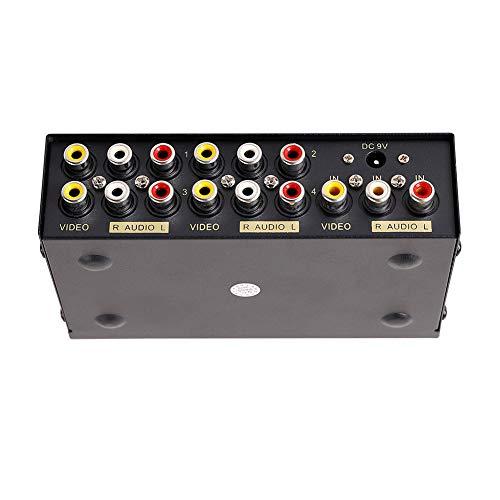 DTech DTECH Powered 4 Way 3 RCA Splitter Box 1 in 4 Out Composite Video Audio Distribution Duplicator with Power Adapter