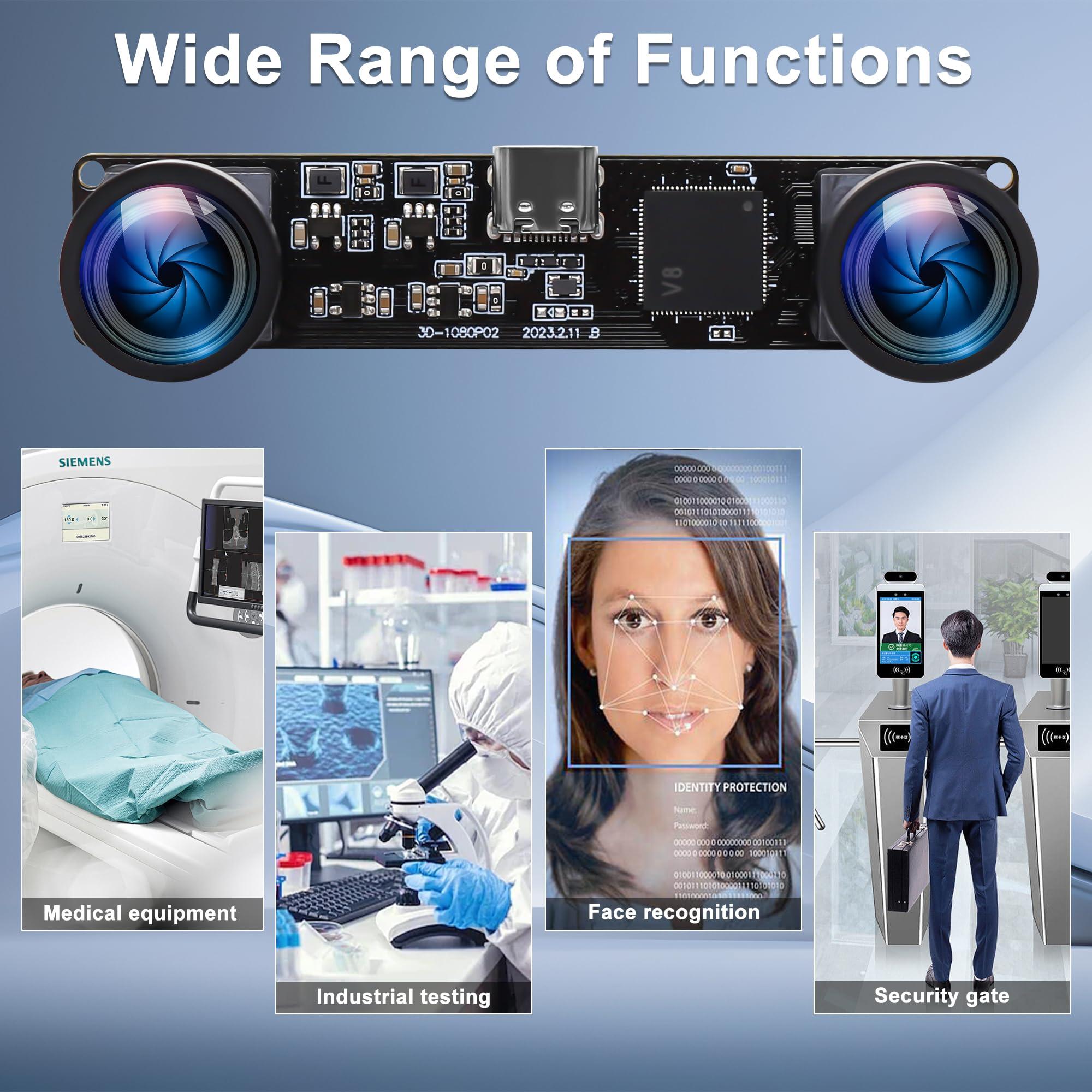 IFWATER IFWATER 60fps USB Camera 4MP Synchronization USB Camera Module with 120Degree No Distortion Dual Lens 3840X1080P 3D Stereo USB Webcam for PC Computer Camera for Face Recognition VR Biometric Detection