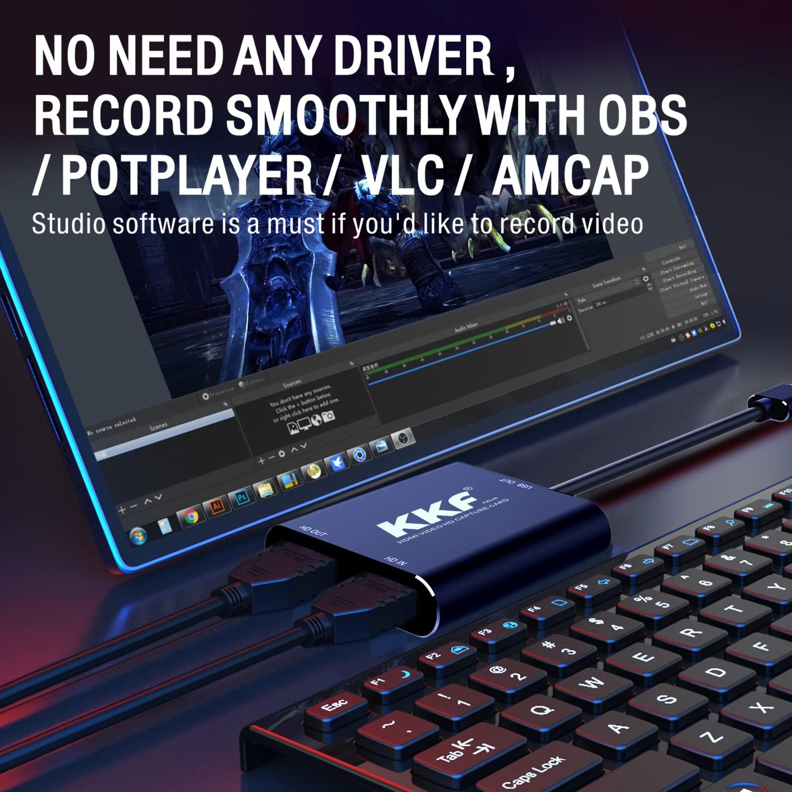 Kkf KKF 4K HDMI Capture Card, 1080P 60FPS Video Capture Card for Streaming and Recording of PS5, PS4, Xbox Series X/S, Nintendo Switch via DSLR OBS with HD Ultra-Low Latency (USB A 3.0)