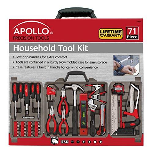 Apollo Tools Apollo Tools 71 Piece Complete Household Tool Set with Clamp, Hacksaw, Carpenter Square, Screwdriver and Plier Sets for College, Home Repairs and DIY - Red - DT0204