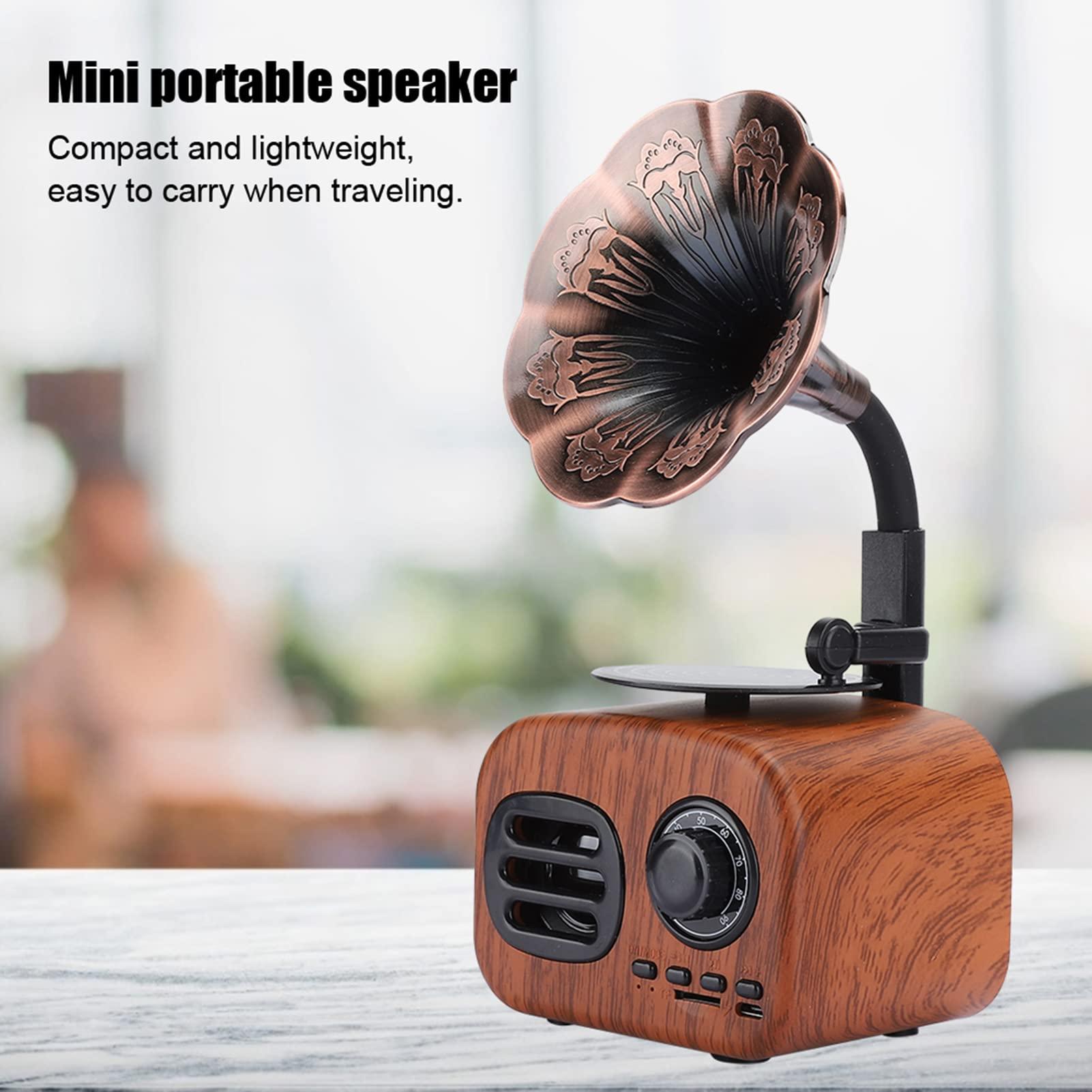 Sanpyl Mini Retro Speaker, Portable Retro Music Player Loudspeaker Support Plug in Card Easy to Carry Idea Gift for Friends (Walnut Wood)
