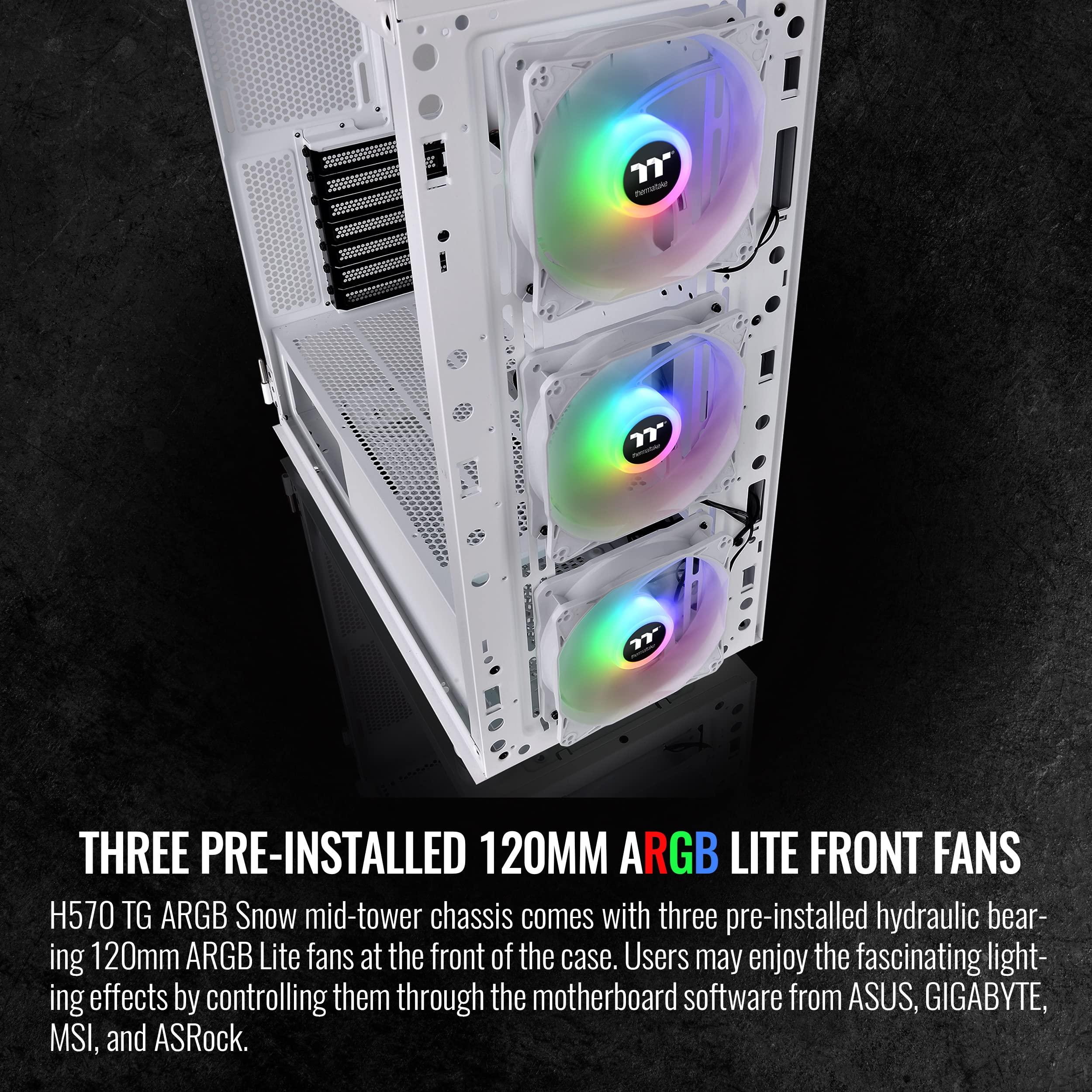 Thermaltake Thermaltake H570 TG ARGB Snow ATX Tempered Glass Mid Tower Computer Chassis with Three 120mm ARGB Lite Front Fan & Mesh Front Panel CA-1T9-00M6WN-01