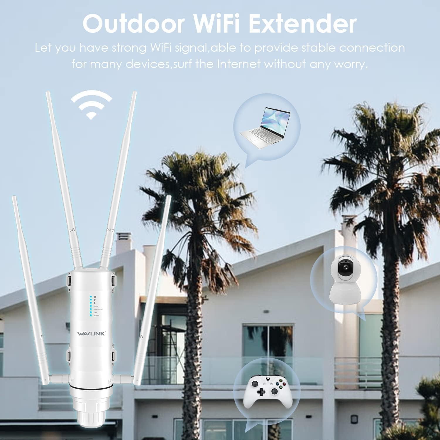 WAVLINK WAVLINK 2025 AC1200 Outdoor WiFi Extender, Long Range Dual Band WiFi Signal Booster Weatherproof with PoE Powered, Gigabit Port, Supports Router/AP/Repeater Modes for Garage,Camping/RV