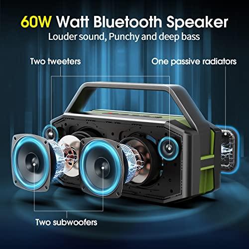 W-KING W-KING Bluetooth Speaker Loud, 60W Waterproof Portable Speaker, Rich Bass, 40H Playtime, Bluetooth 5.0, Built-in Handle, TF Card, NFC, AUX, Stereo Speaker for Camping, Outdoors