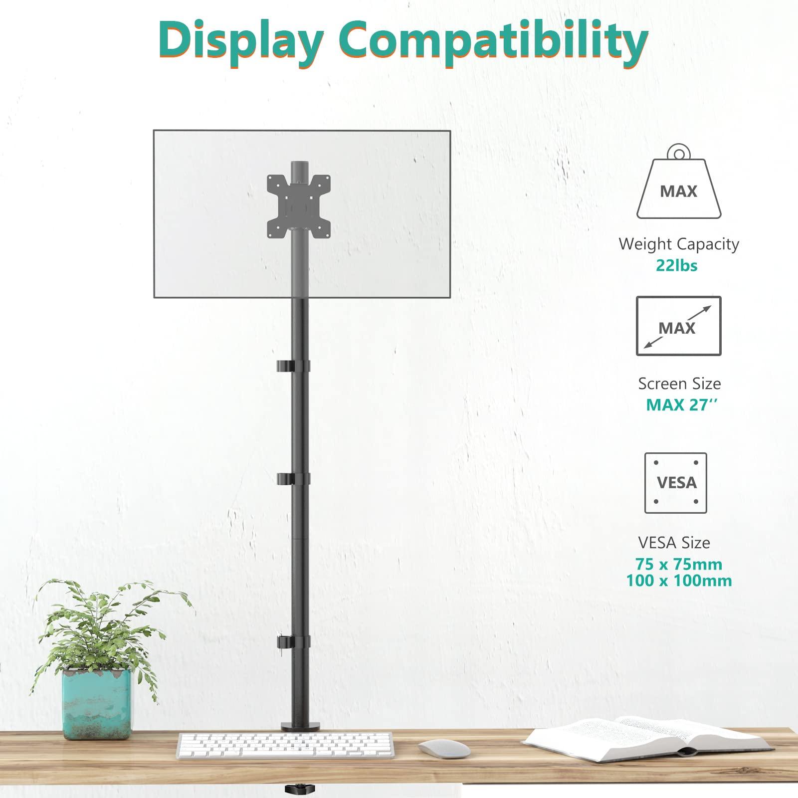 WALI WALI Single Monitor Stand Desk Mount, 39 inch Tall Monitor Stand Fully Adjustable, Articulating Arm for Computer Screen up to 32 inch, 22lbs (M001XXL), Black