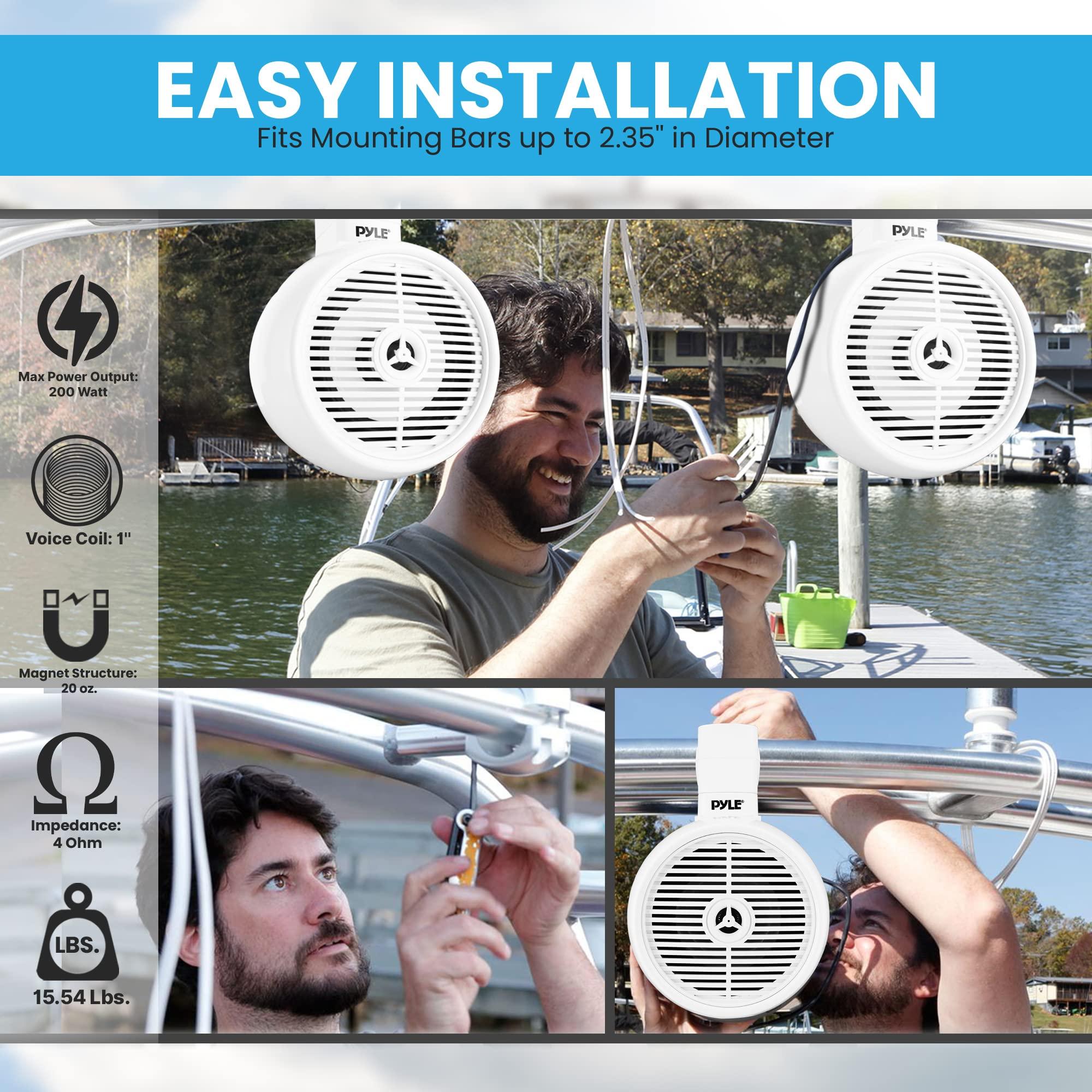 Pyle PyleUsa 8 Waterproof Off-Road Speakers - 300W 2-Way Marine Wakeboard Tower Sound System w/LED Light, Full Range Outdoor Stereo Speaker for Car, ATV, UTV, Jeep, Boat, Includes Brackets (White)