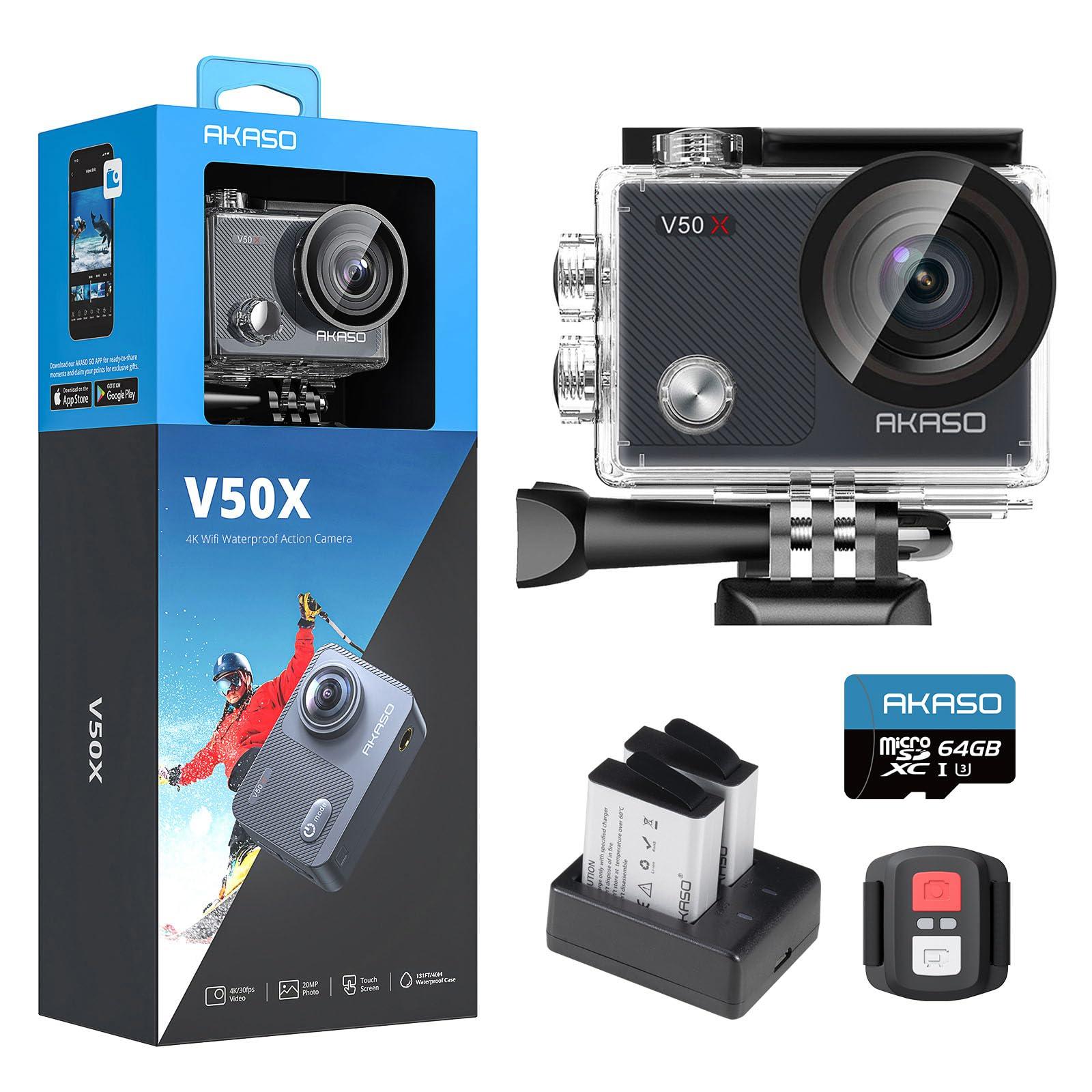 AKASO AKASO V50X Action Camera with 64GB U3 SD Card and Waterproof Floating Hand Grip Bundle