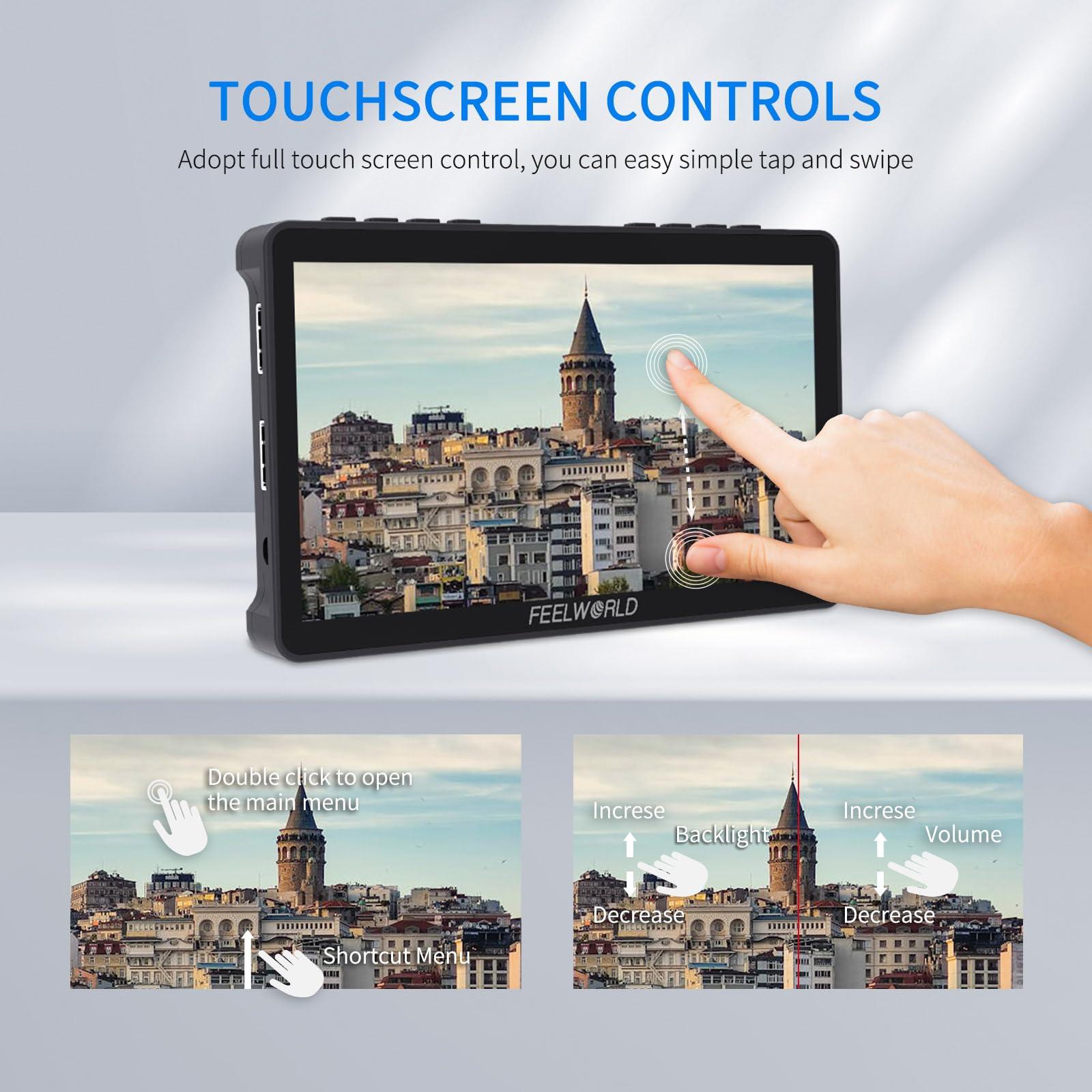 FEELWORLD FEELWORLD Video Camera Monitor 6 Inch Touch Screen DSLR HDMI Field Monitor with F750 Battery 4400mAh + Bag IPS FHD1920x1080 4K HDMI Input Output 5 V Type c Input F5PROV4