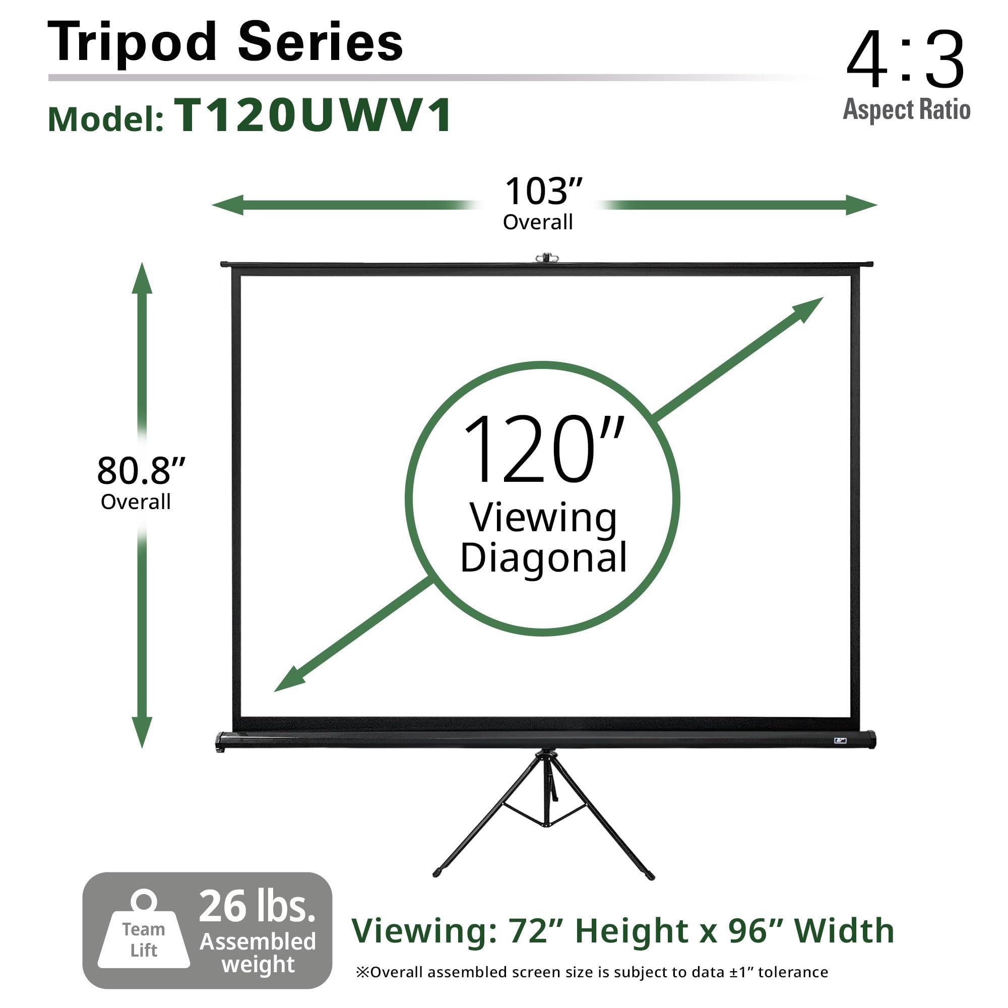 Elite Screens Elite Screens Tripod Series, 120-inch Adjustable Multi Aspect Ratio 16:9 Portable Indoor Outdoor Projector Screen, 8K / 4K Ultra HD 3D Ready, US Based Company 2-YEAR WARRANTY, T120UWV1 - Black