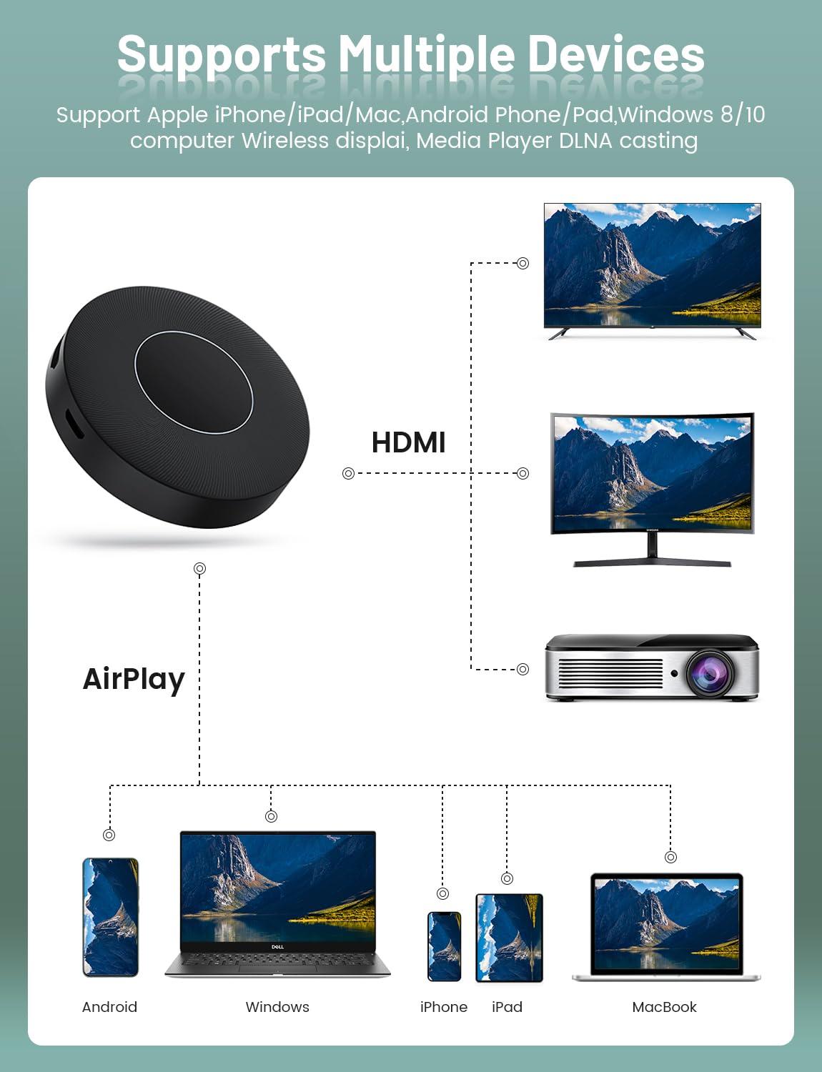 nohzio NOHZIO Wireless HDMI Display Dongle Adapter,No Need Any APP,No Setup, Streaming Video/Audio from Laptop,Tablet, PC, Smartphone to HDTV/Projector/Monitor, Support Android, iOS, Windows and MacOS