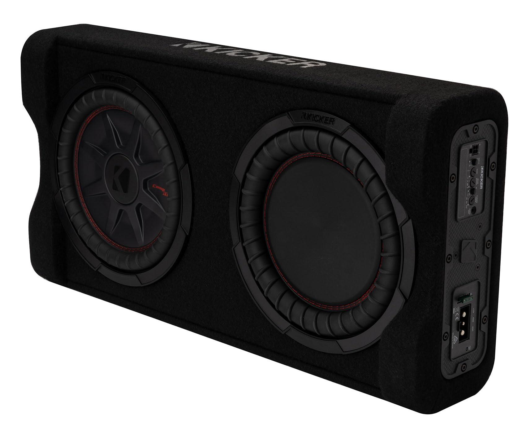 Audiosavings Audiosavings Bundle: Kicker 51PTRTP10 Powered Down-Fire Subwoofer+Enclosure Box PTRTP10 Bundle with Rockville RWK41 4 Gauge Complete Car Amp Wiring Installation Wire Kit with RCA's (2 Items)