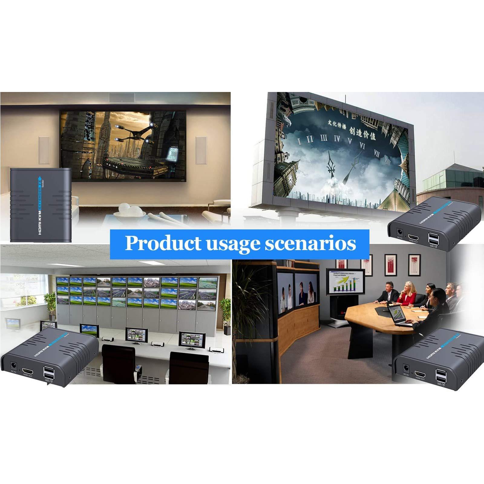 AGPTEK AGPtEK USB HDMI KVM Extender Over Single Cat 5/5E/6/7 Ethernet Cable- Signal Extension Up to 120m/365Ft- USB Keyboard Mouse Support- Adapter for Residential/Commercial Use