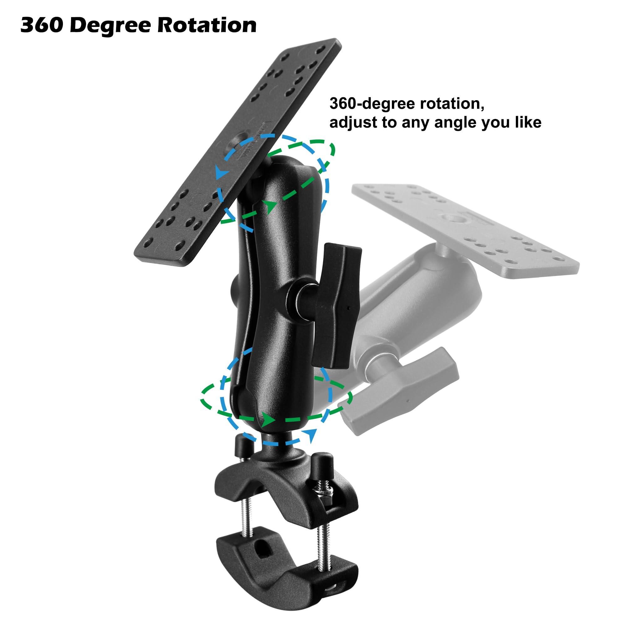 WINDFRD WINDFRD 1.5" Ball Aluminum Fish Finder Mount with Clamp Base for Rails 1.18'' to 2'' in Diameter, Medium Arm Marine Electronic/Depth Finder Mount for Boat, Compatible with Garmin, Lowrance and More