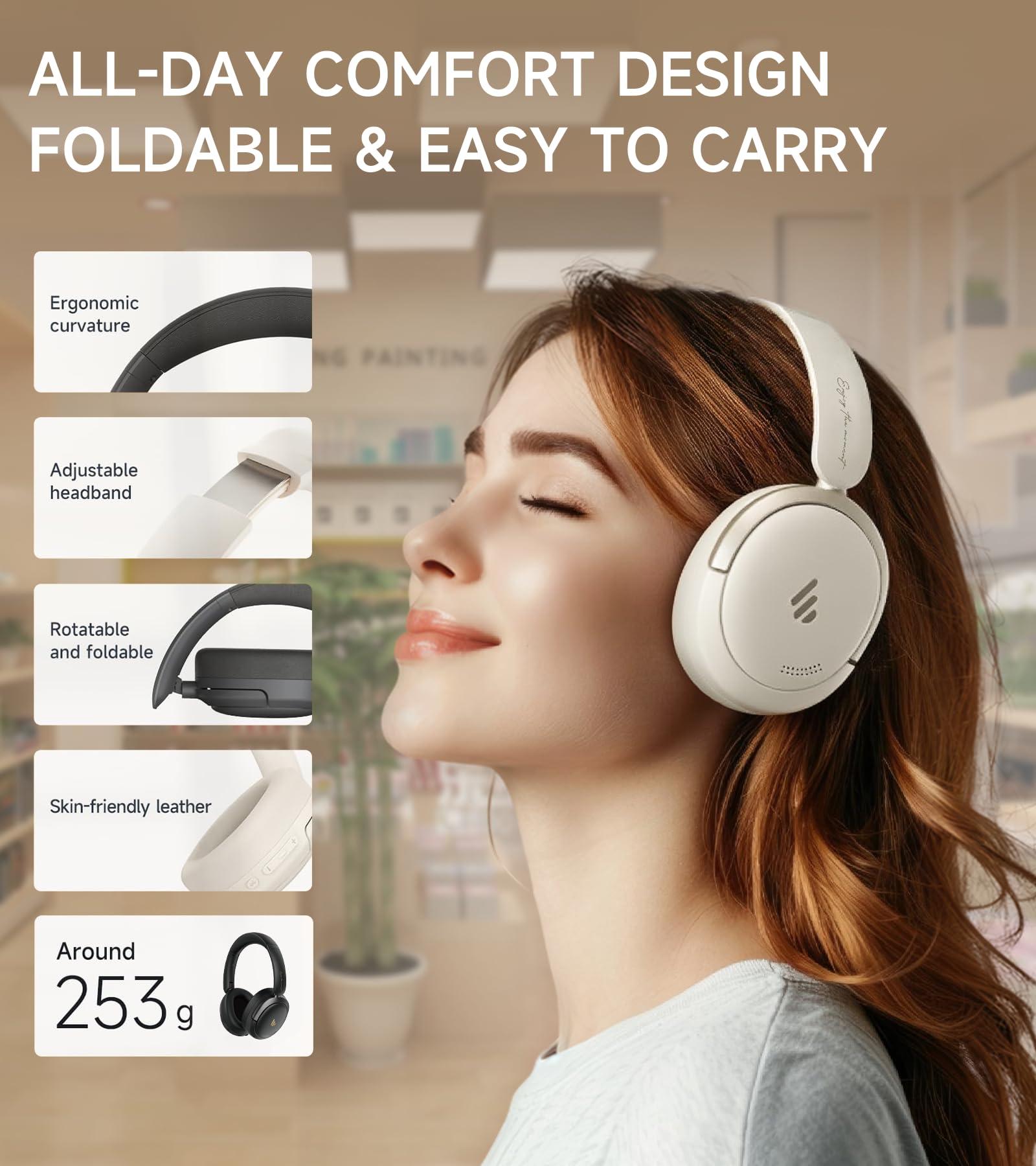 Edifier Edifier Atom Max Hybrid Active Noise Cancelling Headphones, Hi-Res Audio, AI Call Noise Cancellation, Foldable, 45H Playtime, Speed Charge, Wireless Over-Ear Headphones with Bluetooth 5.4, White