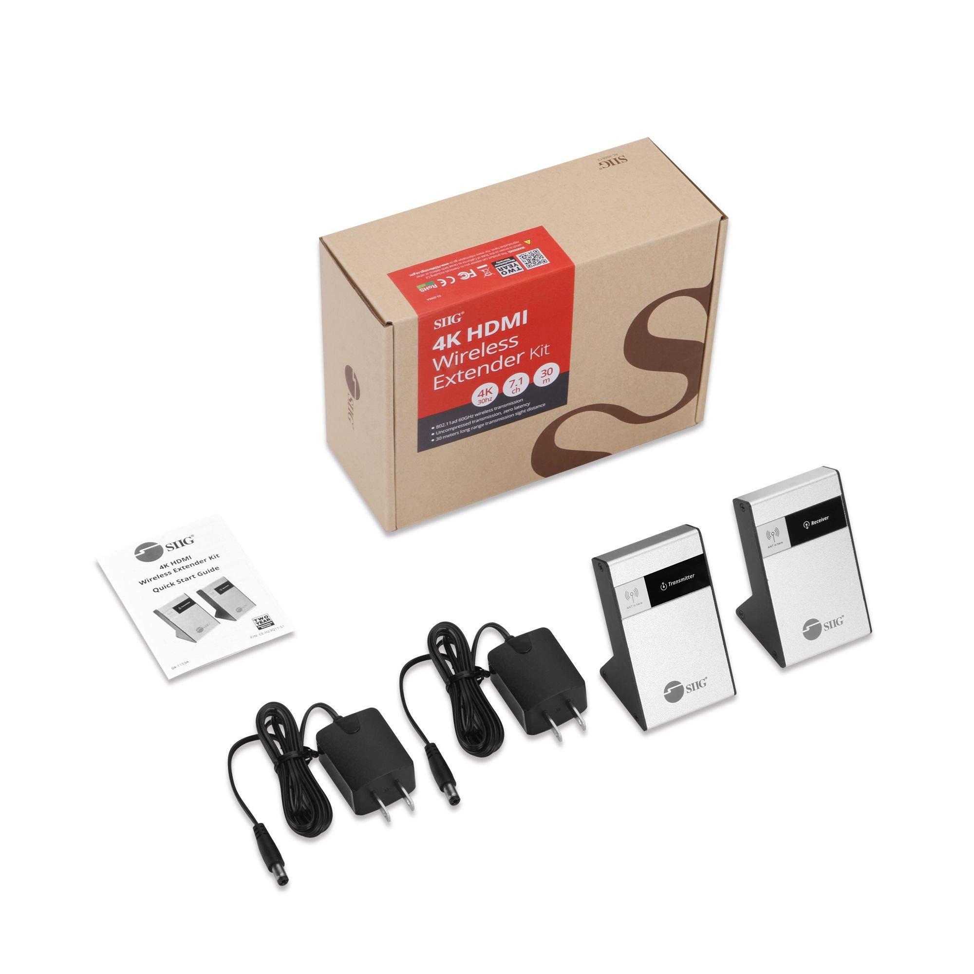 SIIG SIIG CE-H23Q11-S1 Wireless HDMI Extender Kit 98Ft 30M Supporting 4K @30Hz HDCP 1.4 CEC 60GHz Frequency-Transmitter and Receiver, Black