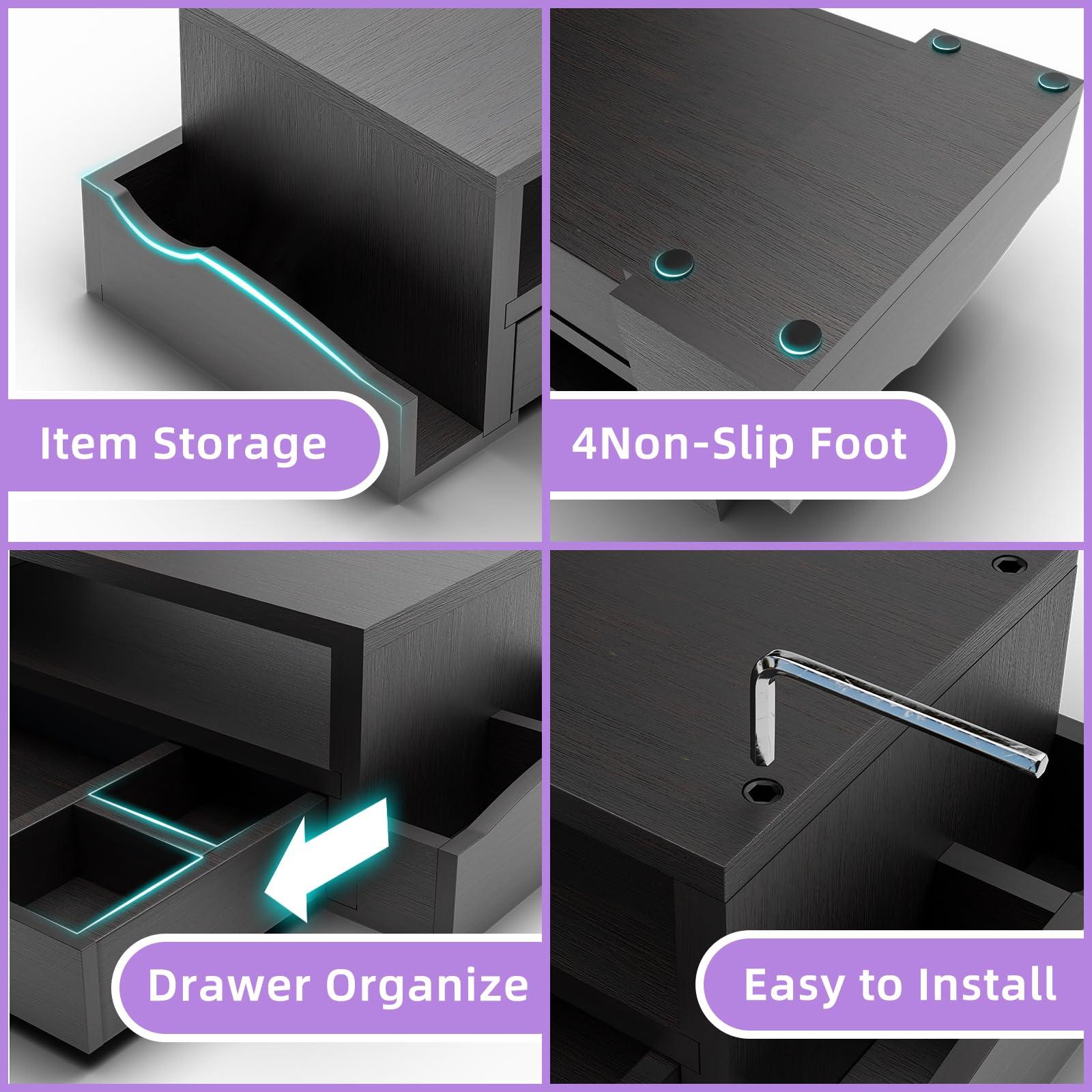 Simple Trending Simple Trending Monitor Stand Riser and Computer Wood Desk Organizer with Drawer and Pen Holder for Laptop, Computer, iMac, Black