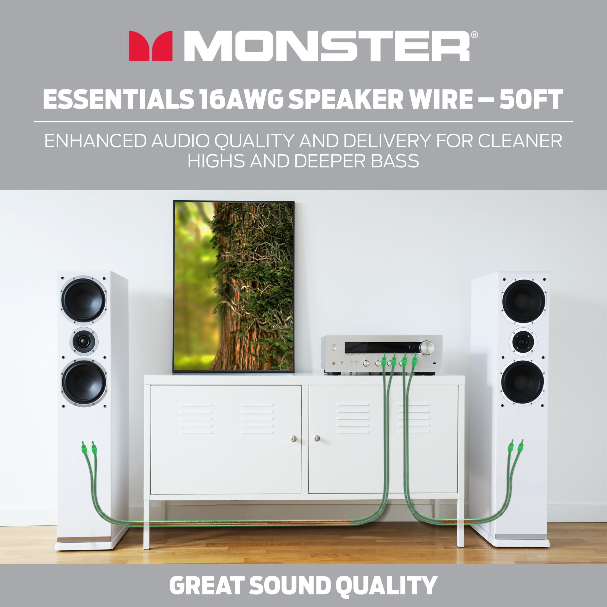 Monster Monster Essentials High Performance Speaker Wire 16 Gauge Copper Clad Aluminum (CCA) Speaker Cable 50 FT Spool Ideal Home Cinema Speaker Wire Cable and Car Audio Speaker Cables/Speaker Wires