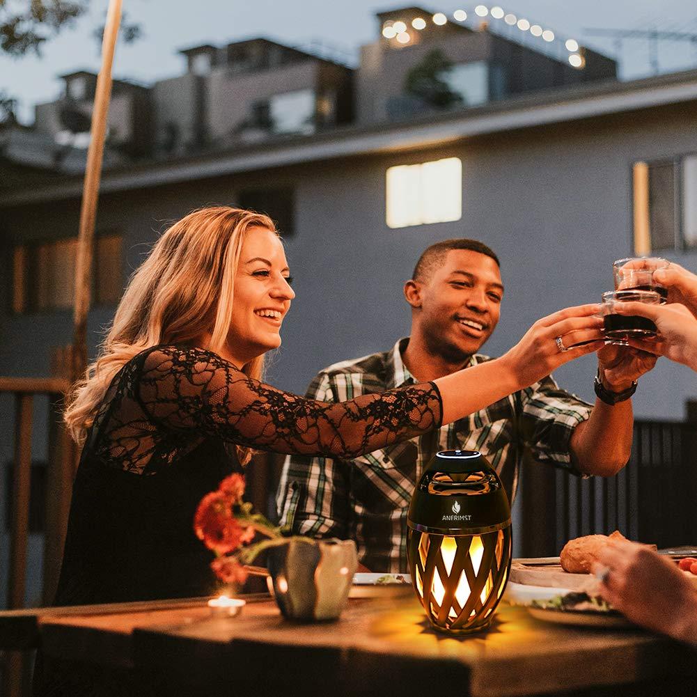 ANERIMST ANERIMST Outdoor Bluetooth Speakers, Waterproof Wireless Speakers with Torch Flame Light, Cool Gadgets for Men Women, LED Lantern for Gardening Camping Patio Hot Tub, 2 Pack (Black)