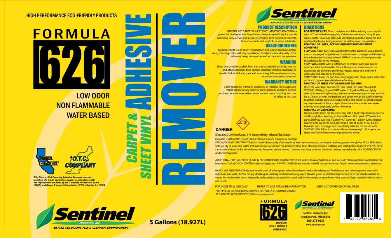 Sentinel Products Sentinel Formula 626 Carpet and Sheet Vinyl Adhesive Remover, 5 Gallons