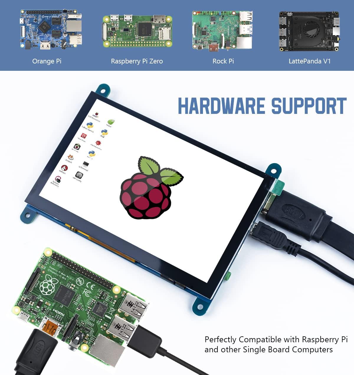 Hosyond Hosyond 5 Inch IPS LCD Touch Screen Display Panel 800480 Capacitive Screen HDMI Monitor for Raspberry Pi 5/4/3, BB Black, Windows 10 8 7