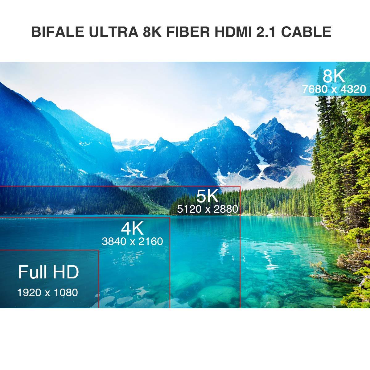 BIFALE BIFALE 8K 4K Fiber Optic HDMI 2.1 Cable 50ft, Support 8K@60Hz, 4K@120Hz, 48Gbps, eARC Compatible with PS5/4, Xbox Series X, RTX 3080/3090, Denon AV Receiver, HDMI Cable 50ft