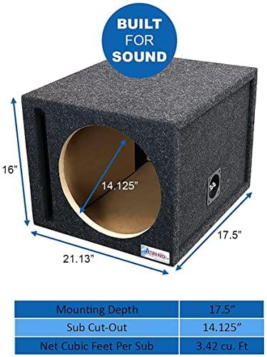 Atrend Bbox Single Vented 15 Inch Subwoofer Enclosure - SPL Audio Tuned Single Vented Car Subwoofer Boxes & Enclosures - Premium Subwoofer Box Improves Audio Quality, Sound & Bass - Nickel Finish Terminals