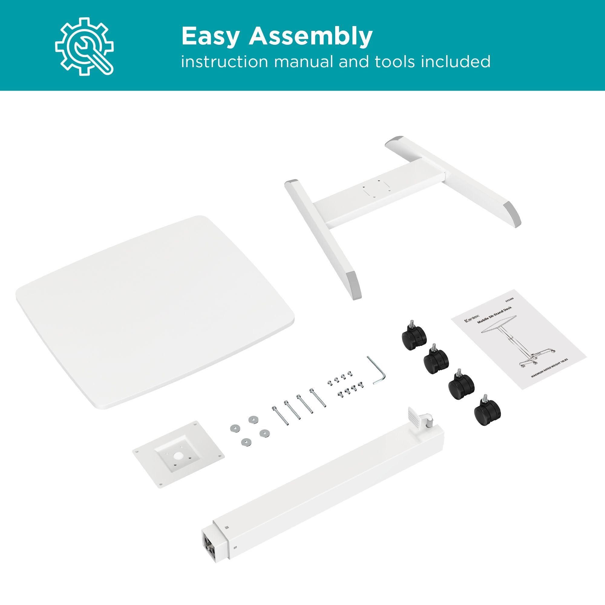 Kantek Kantek Mobile Sit Stand Laptop Computer Desk, Adjustable Height (29.6\" to 44.2\"), Compact 23.6\" W X 20.5\" D Platform, Foot Pedal Control, Steel Frame, White