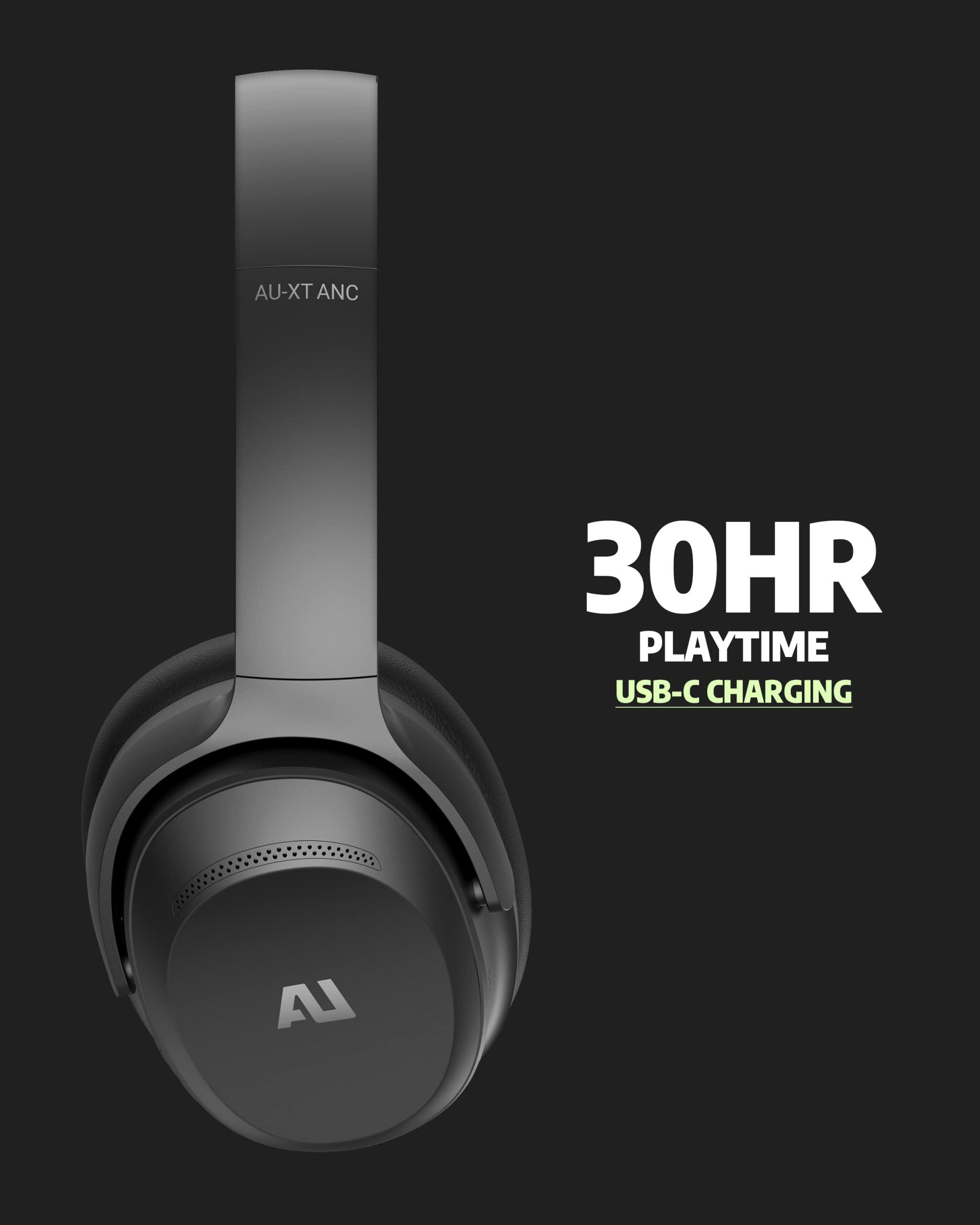 ausounds ausounds Wireless Bluetooth Headphones with Hybrid Active Noise Cancelling, Over-Ear Headset, aptX HD Supported, Bi-Fold, Protein Earmuffs, Deep Bass, Build-in Mics, 30 Hours Playtime (AU-XT, Black)