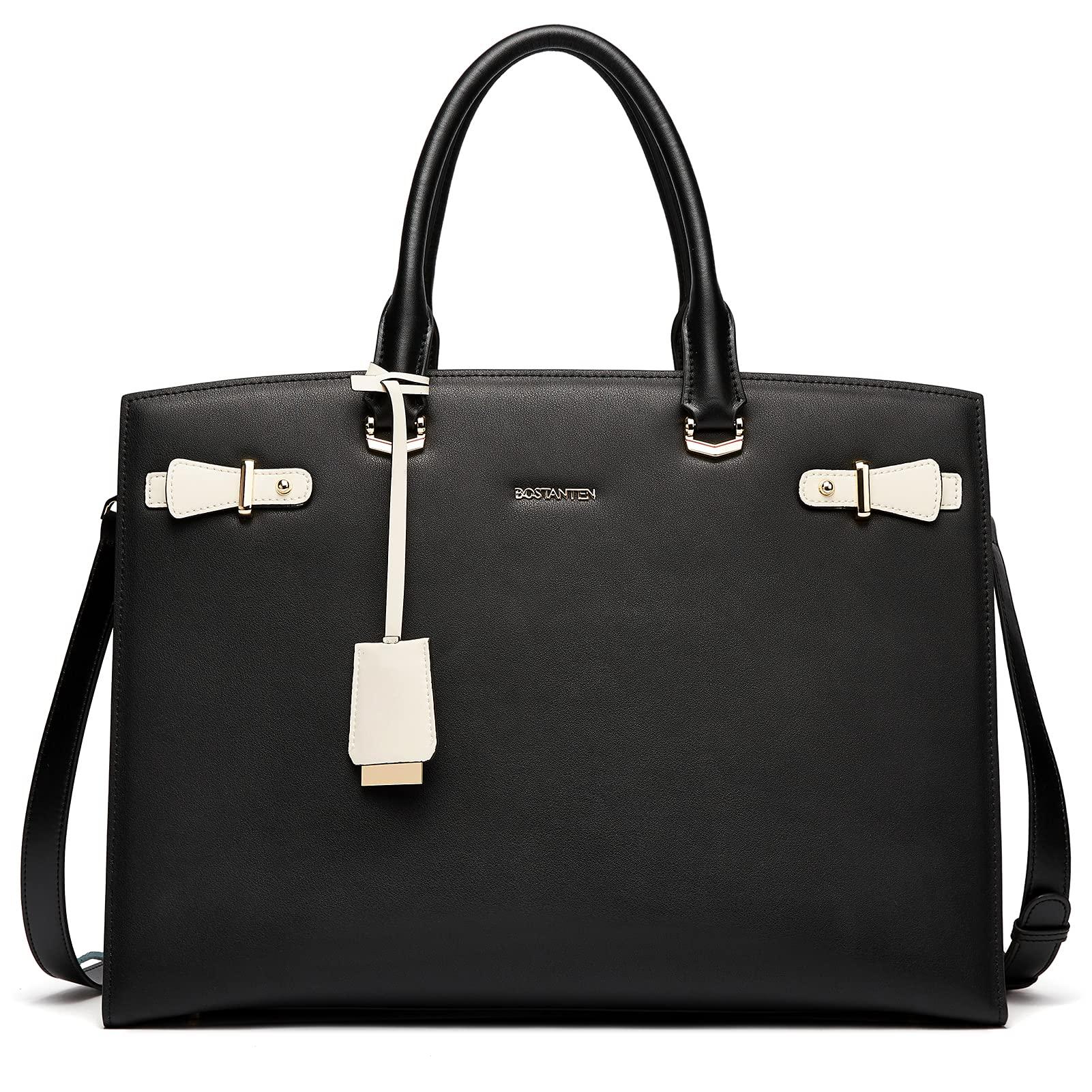 BOSTANTEN BOSTANTEN Briefcase for Women Leather Laptop Briefcase Shoulder Work Tote Bag Purse 15.6 Inch Black