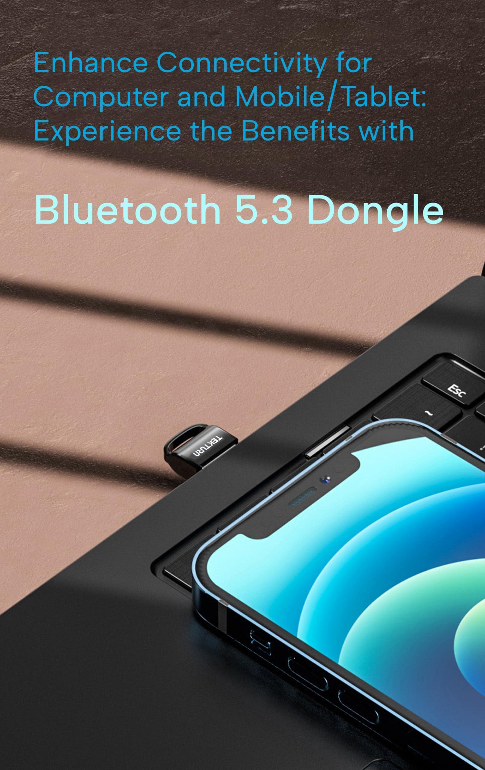 TEKTURN TEKTURN USB Bluetooth 5.3 Adapter: Plug-and-Play, Nano Design, EDR & BLE, Compatible with Windows 11/10/8.1/7, Desktop, Laptop, Supports Headphones, Keyboard, Mouse, Speakers, Printer