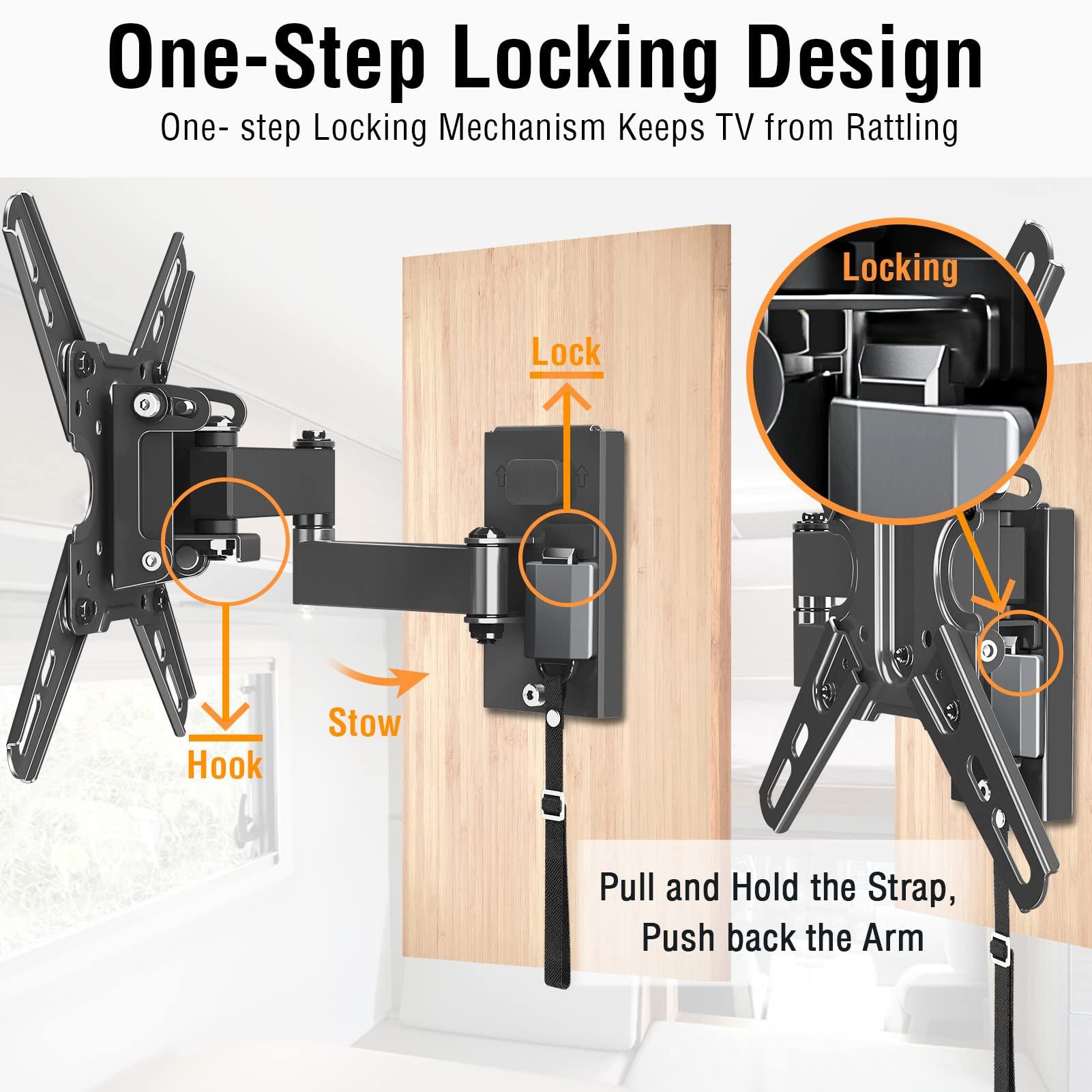 ELIVED ELIVED Lockable RV TV Mount for Most 13-43 Inch TVs, RV TV Wall Mount Swivel and Tilt for Camper Trailer Motorhome, Detachable tv Bracket with Double Wall Plates, Max VESA 200x200mm, up to 22 LBS