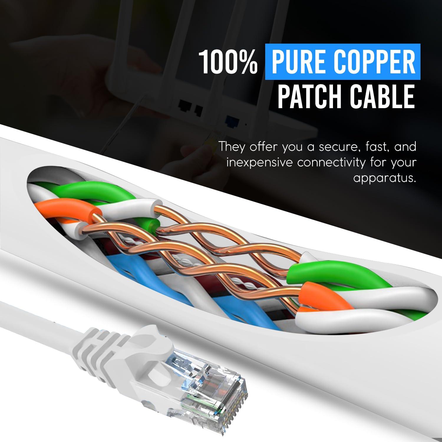 NewYork Cables NewYork Cables Cat6 Ethernet Patch Cable 10 ft (10 Pack), Snagless Cat6 Patch Cables for Data Centers, 10Gbps, 550Mhz Ethernet Cord, Bare Copper Network Patch Cables for Home and Enterprise -White