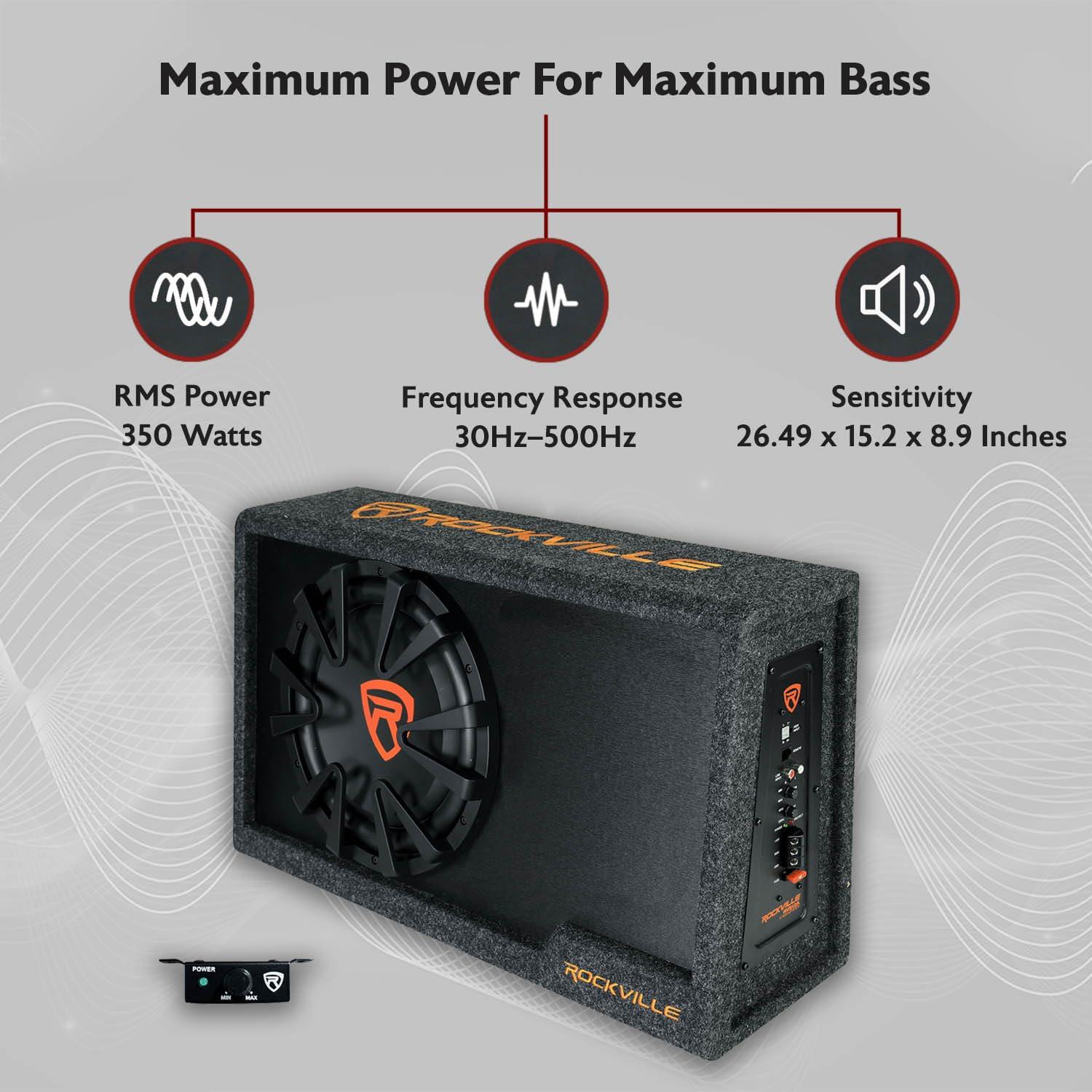 Rockville Rockville RVS12A 12" Slim Vented Powered Car Subwoofer Enclosure, 1400 Watts Black