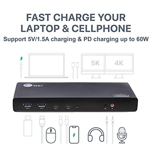 SIIG SIIG USB Type C Dual 4K Docking Station with 60W PD - Dual 4K@60Hz or Single 5K@60Hz Monitor Laptop Dock - DisplayLink - 2 HDMI 2 DisplayPort, 4 USB 3.0 Ports, 2 Type C Ports, Gigabit Ethernet Port
