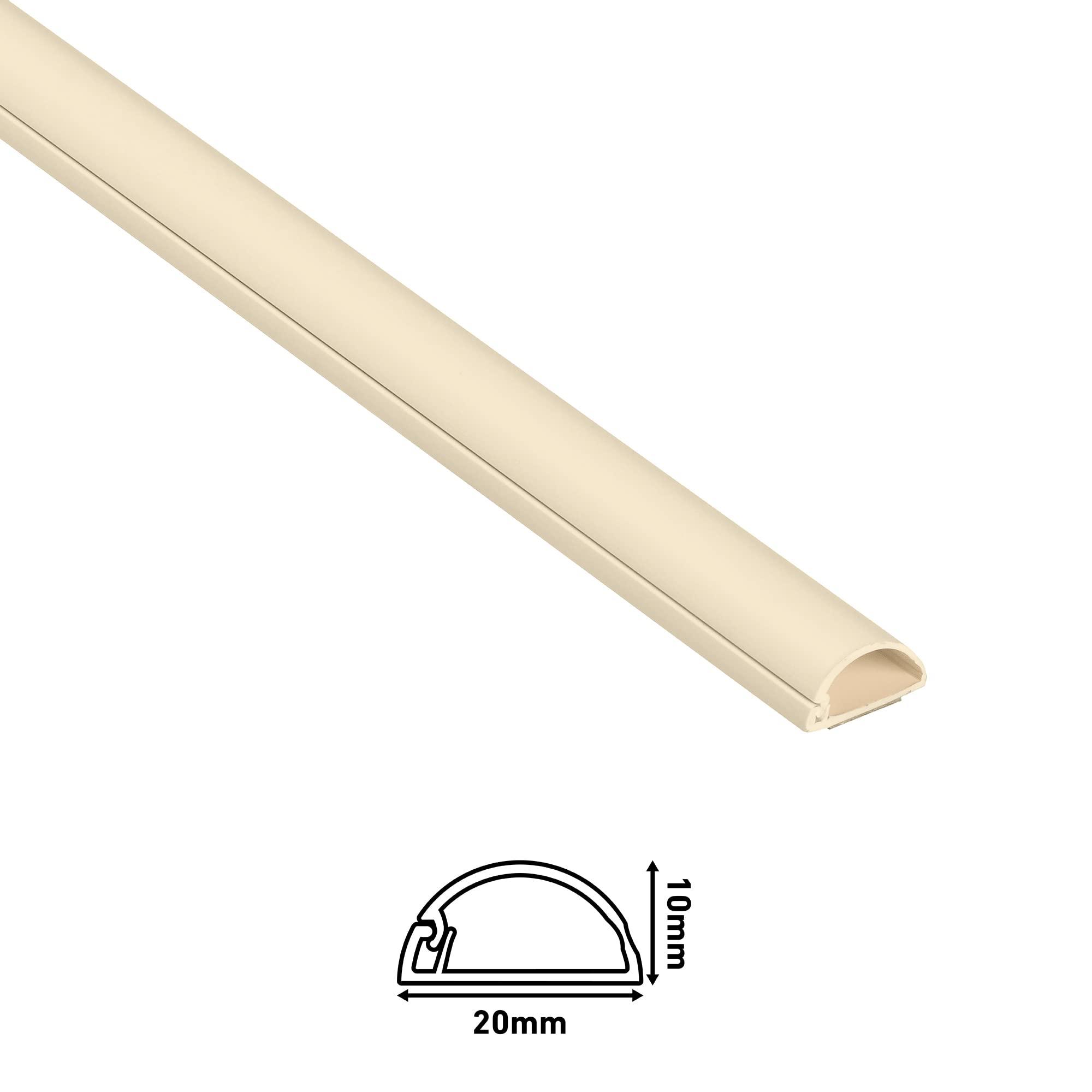D-Line D-Line Cable Trunking Magnolia, 8-Meter Pack, One-Piece Half Round Wire Cover, Paintable Self-Adhesive Cable Hider, Cable Management - 8X 20mm (W) x 10mm (H) x 1-Meter Lengths (8-Meter), 1D2010M/8