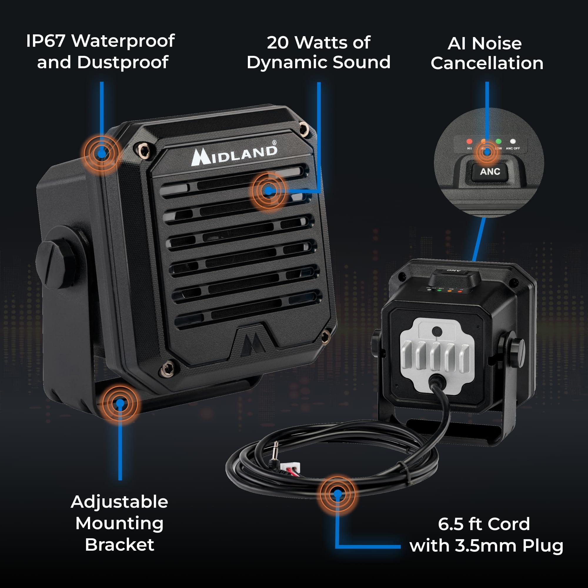 Midland Midland SPK200 - Amplified External Speaker with AI Noise Cancellation, 20 Watts of Power, 8 OHMS Dynamic Sound, IP67 Waterproof (Ultimate)