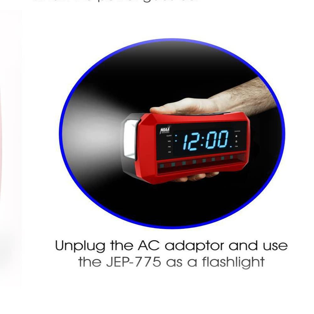 Jensen Digital AM/FM Weather Band Alarm Clock Radio with NOAA Weather Alert, Emergency Light and Built-in Flashlight