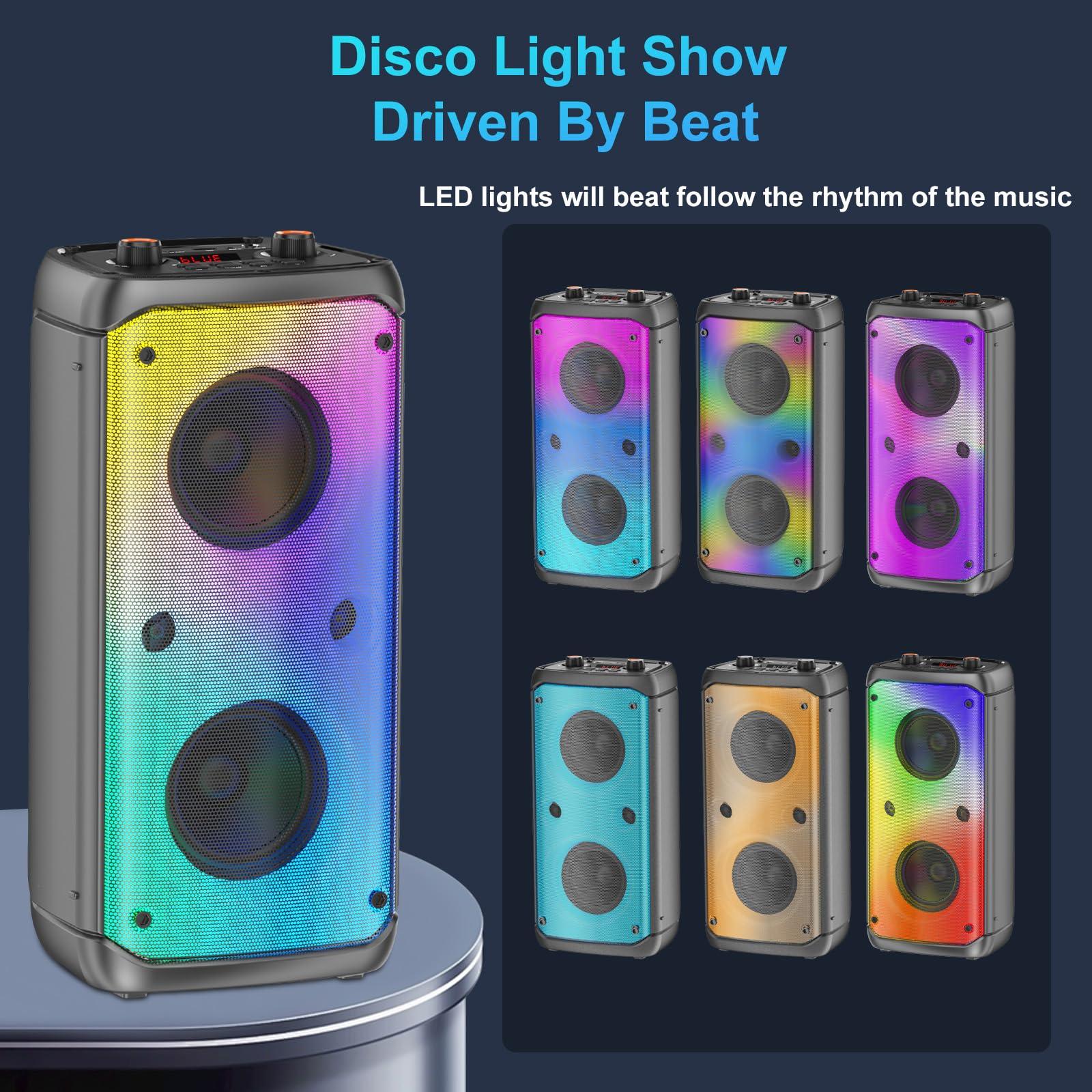 TAMPROAD TAMPROAD Bluetooth Speaker, 80W Peak Wireless TWS Portable Outdoor Party Speakers with Subwoofer, Deep Bass, LED Colorful Lights, Loud Stereo Sound Boombox with Radio for Home, Camping, Travel